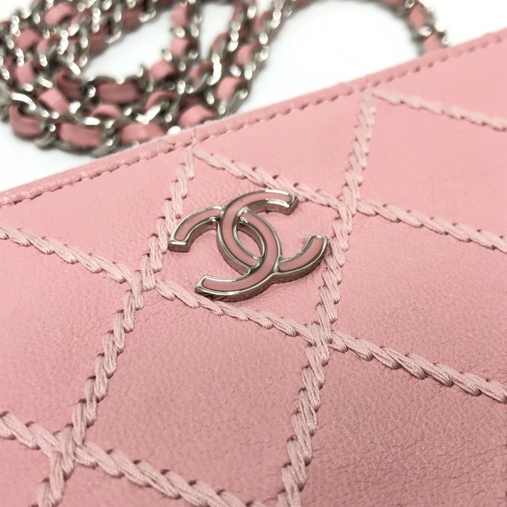 CHANEL Pink Lambskin Leather Logo Wallet - Picture 9 of 16